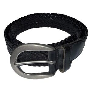 Vtg COACH 8519 M 30" Womens Black Leather Braided Woven Belt Silver Brass Buckle